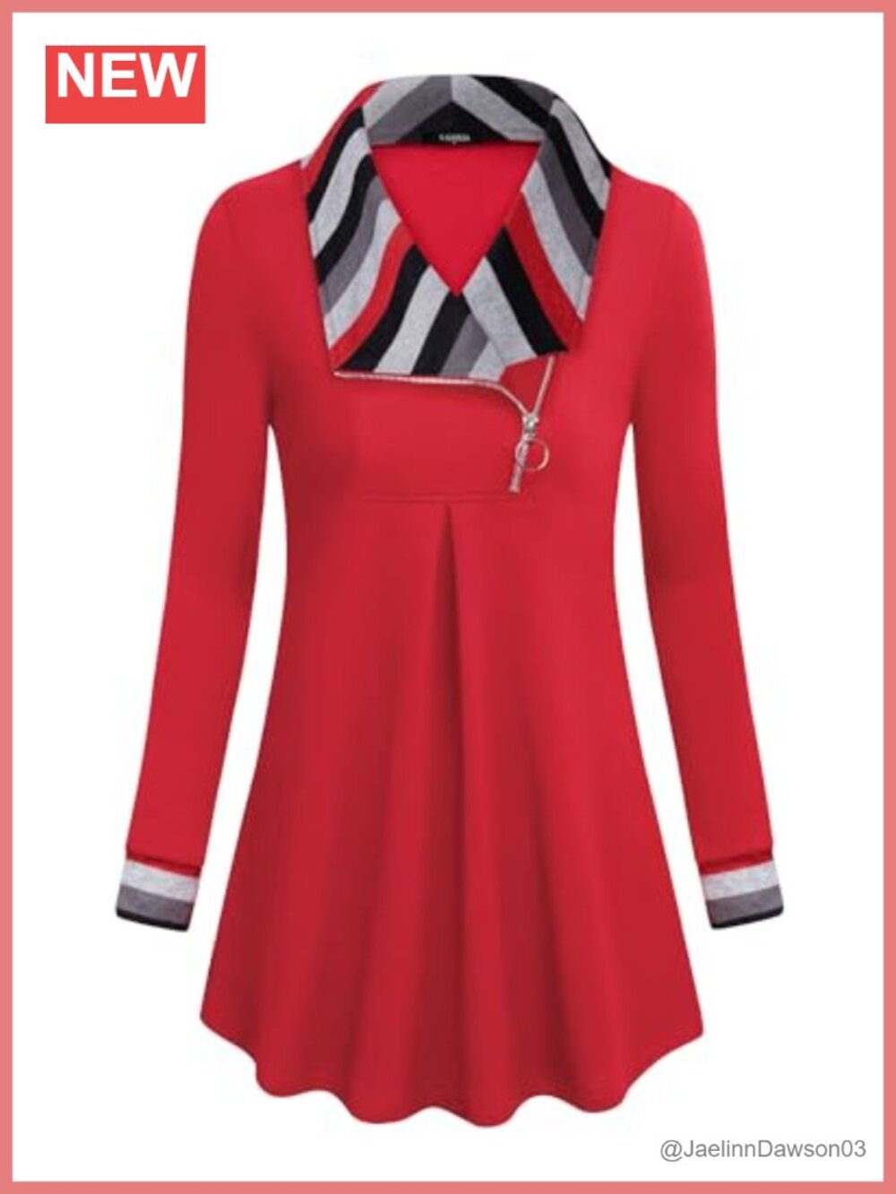 Womens Tunic Sweatshirt Long Sleeve Zip Lapel A-Line Pullover Top